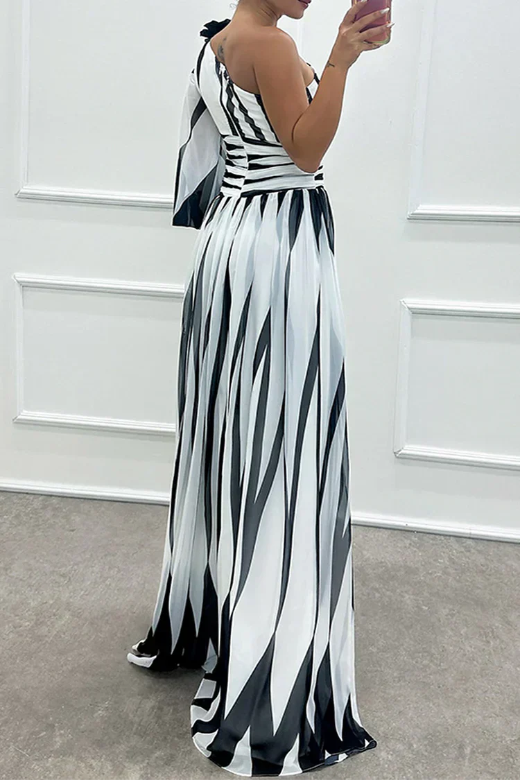 Chloe | Women’s Striped Maxi Dress with One-Shoulder Design