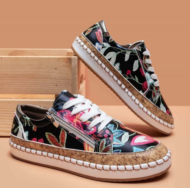 Blossom | Women’s Floral Embroidered Espadrille Sneakers with Zip