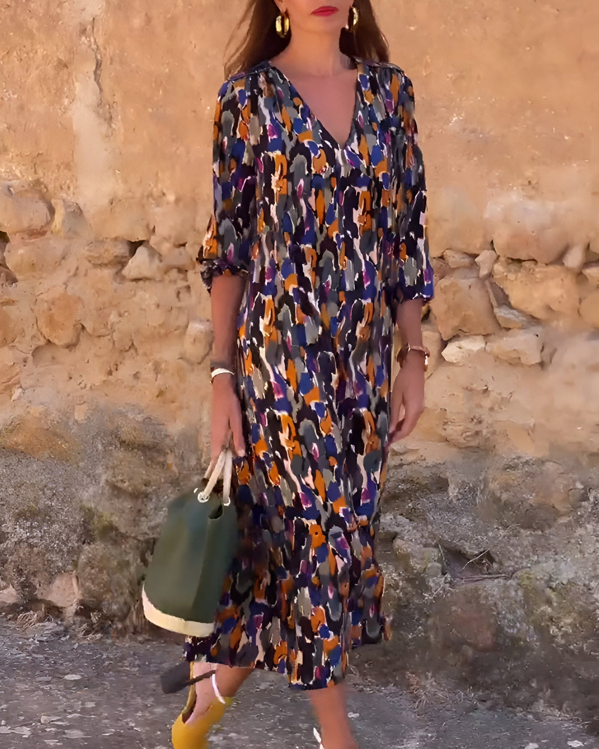 Nathalie | Women’s Retro Print V-Neck Dress with Comfort