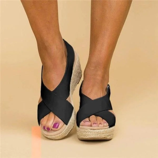Carmen | Women’s Cross-Strap Espadrille Wedge with Open-Toe