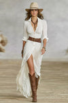 Crissa | Long Belted Dress With Pleated Lapels
