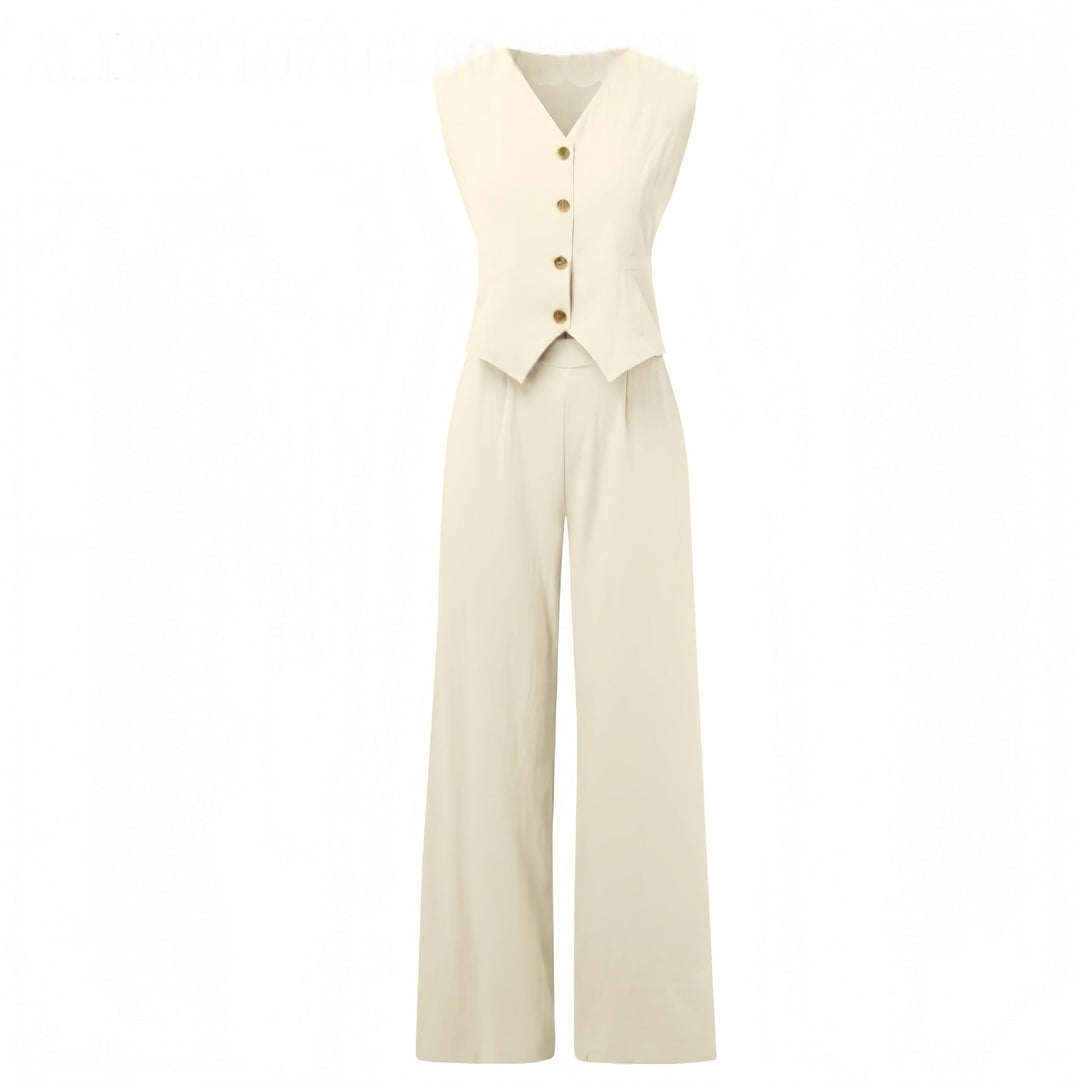 Emma Sheridan | Linen Vest &amp; Wide-Leg Pants Set For Women