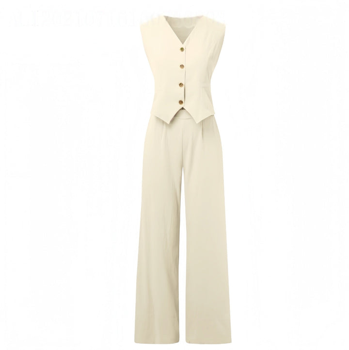 Emma Sheridan | Linen Vest &amp; Wide-Leg Pants Set For Women
