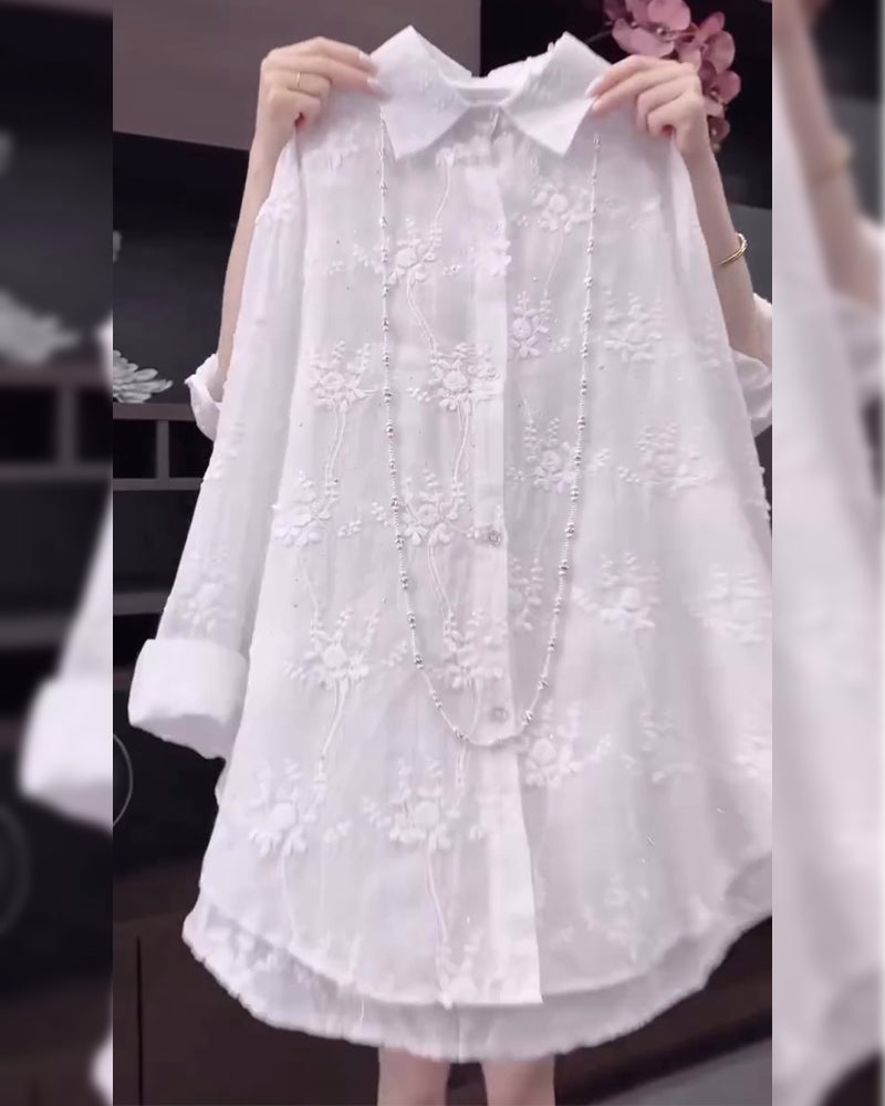 Anneliese | Women’s Embroidered Solid Shirt with Dropped Shoulders
