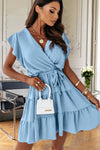Nora | Women's Wrap V-Neck Mini Dress with Ruffle Hem