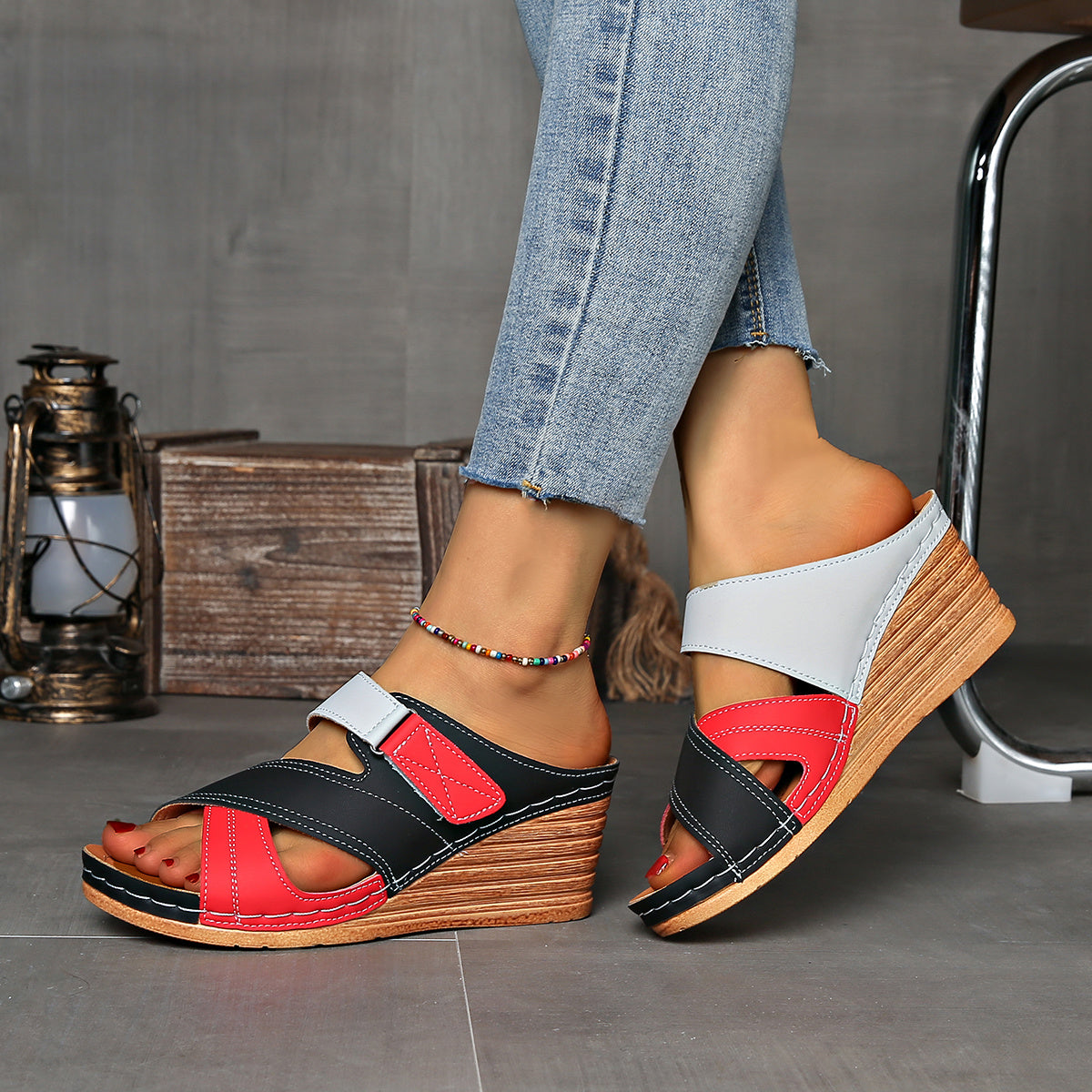 Marina | Women’s Colourblock Wedge Slides with Cushioned Sole