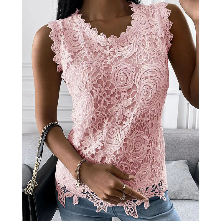 Emma White | Floral Lace Sleeveless Top For Women