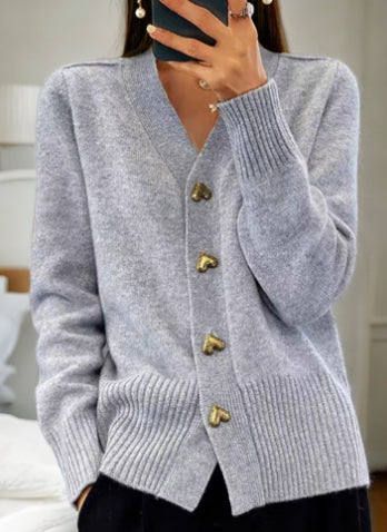 V-Neck Cardigan Sweater - Soft Knit Button Front Cardigan