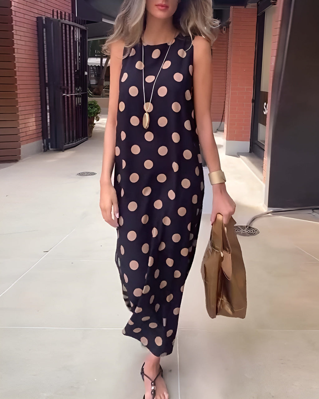 Roxane | Women’s Maxi Dress with Slit Polka Dots