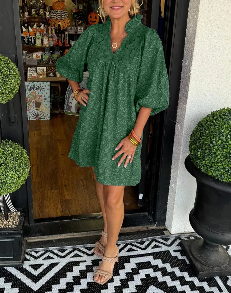Tesia | Women’s Jacquard Mini Dress with Puff Sleeves