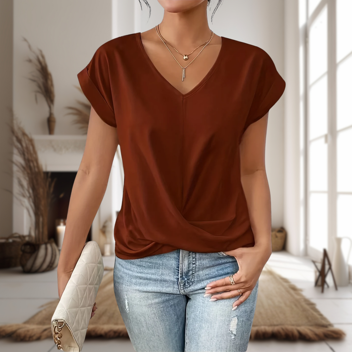 Elle | Women’s Sweetheart Neckline T-Shirt with Soft Fit