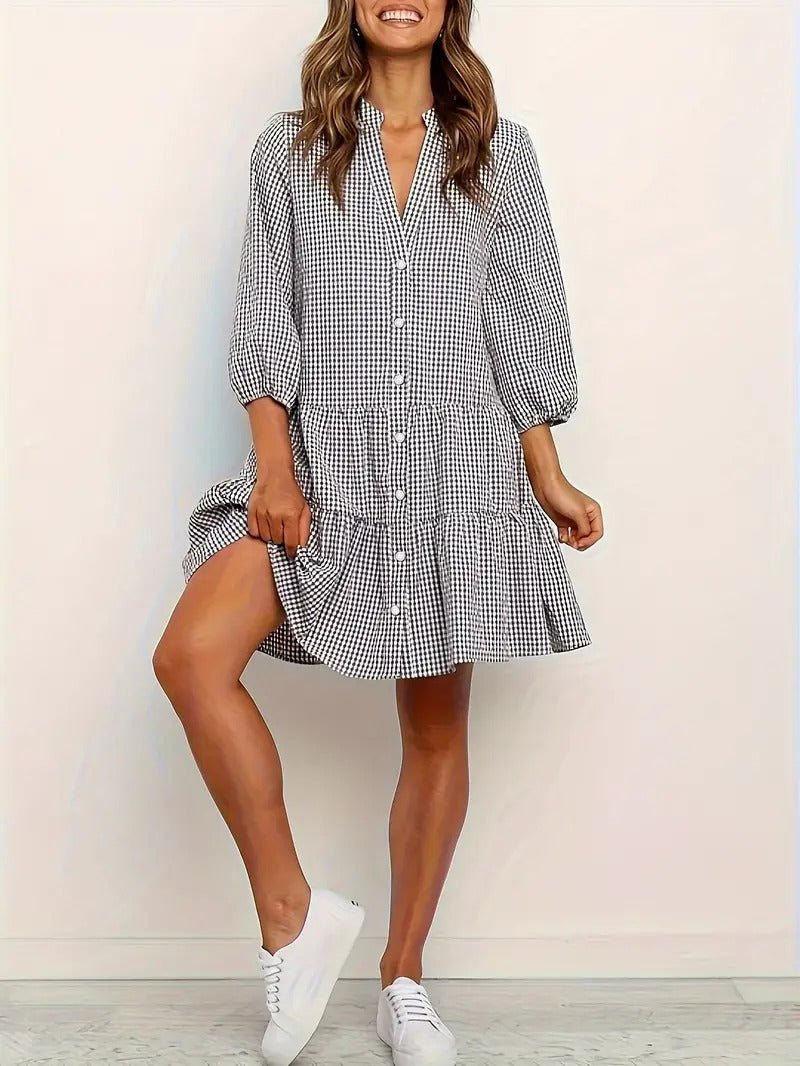 Daisy | Women’s Gingham Mini Dress with Tiered Hem