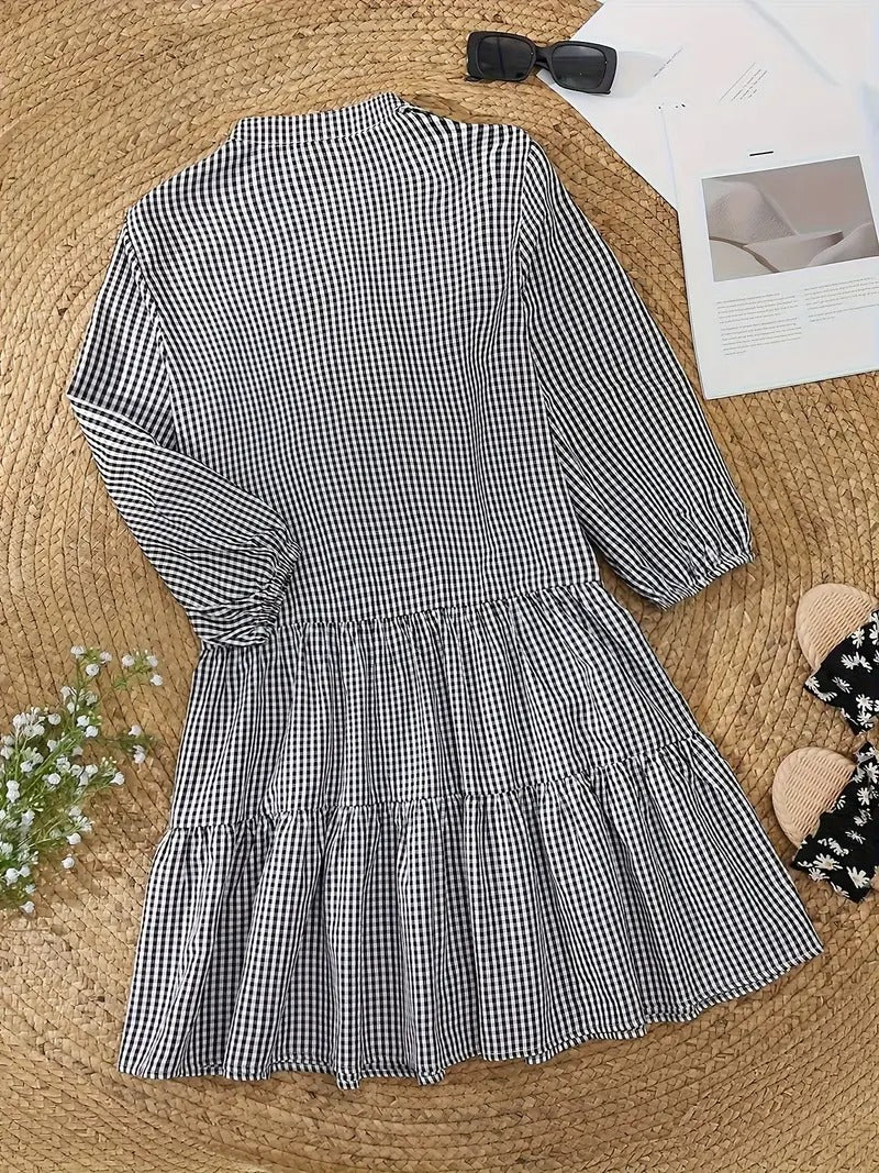 Daisy | Women’s Gingham Mini Dress with Tiered Hem