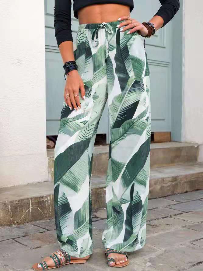 Courtney Blake | Leaf Print Wide Leg Beach Trousers For Women