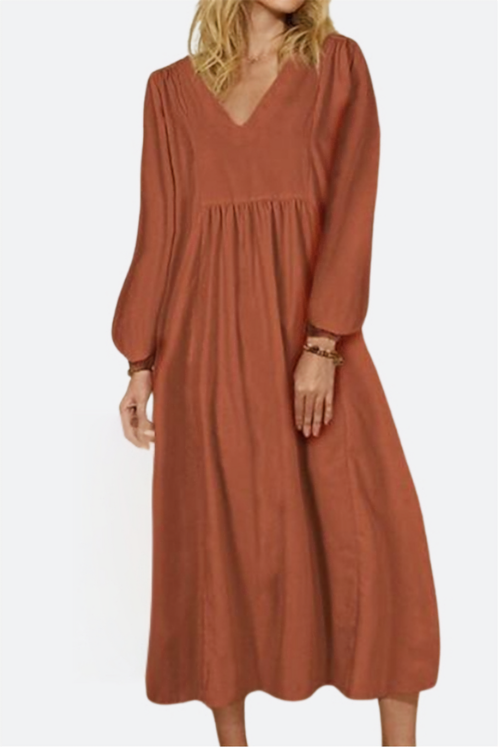 Hazel | Women’s V-Neck Midi Dress with Balloon Sleeves