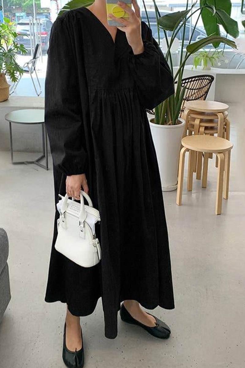 Hazel | Women’s V-Neck Midi Dress with Balloon Sleeves