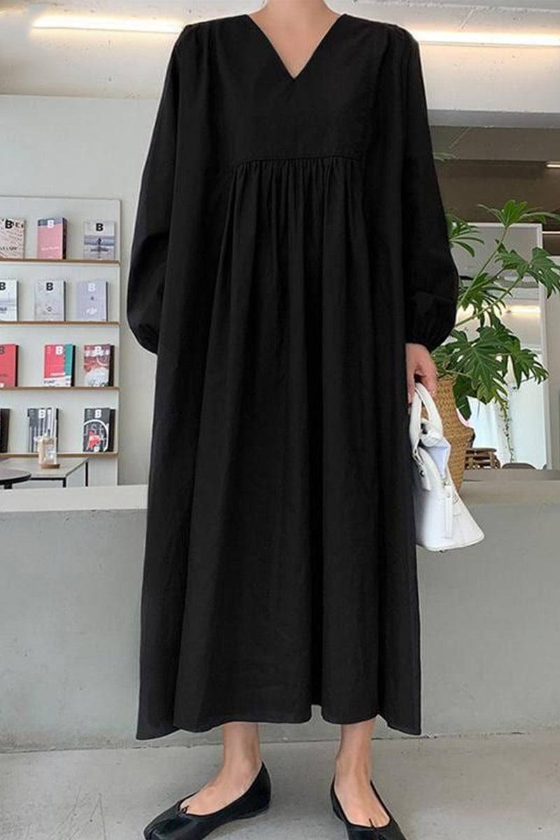 Hazel | Women’s V-Neck Midi Dress with Balloon Sleeves