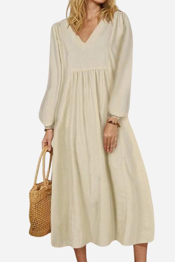 Hazel | Women’s V-Neck Midi Dress with Balloon Sleeves