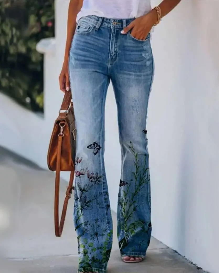 Dani | Women’s Floral Print Jeans with High Waist