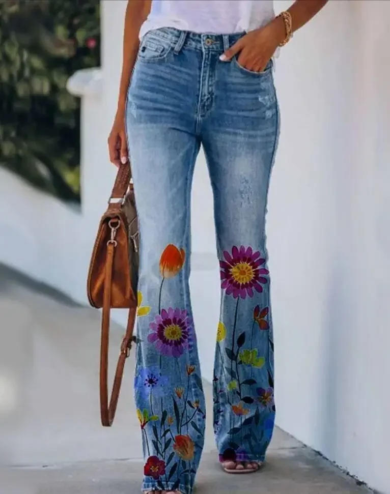Dani | Women’s Floral Print Jeans with High Waist