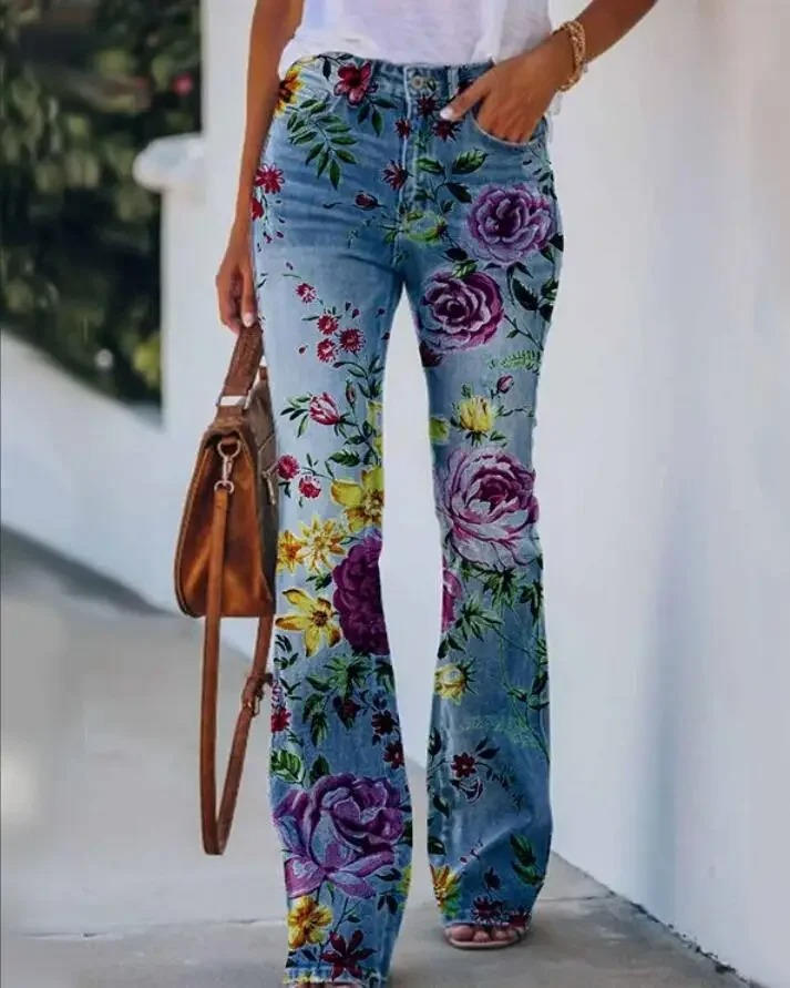 Dani | Women’s Floral Print Jeans with High Waist