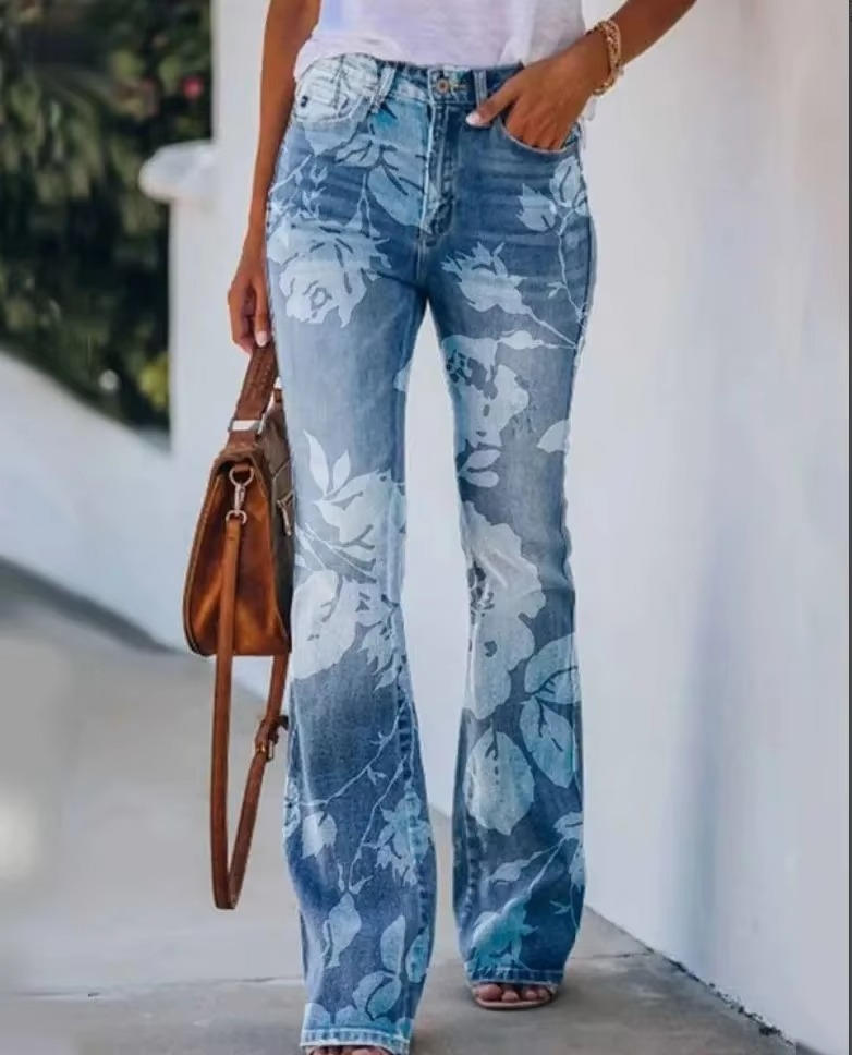 Dani | Women’s Floral Print Jeans with High Waist
