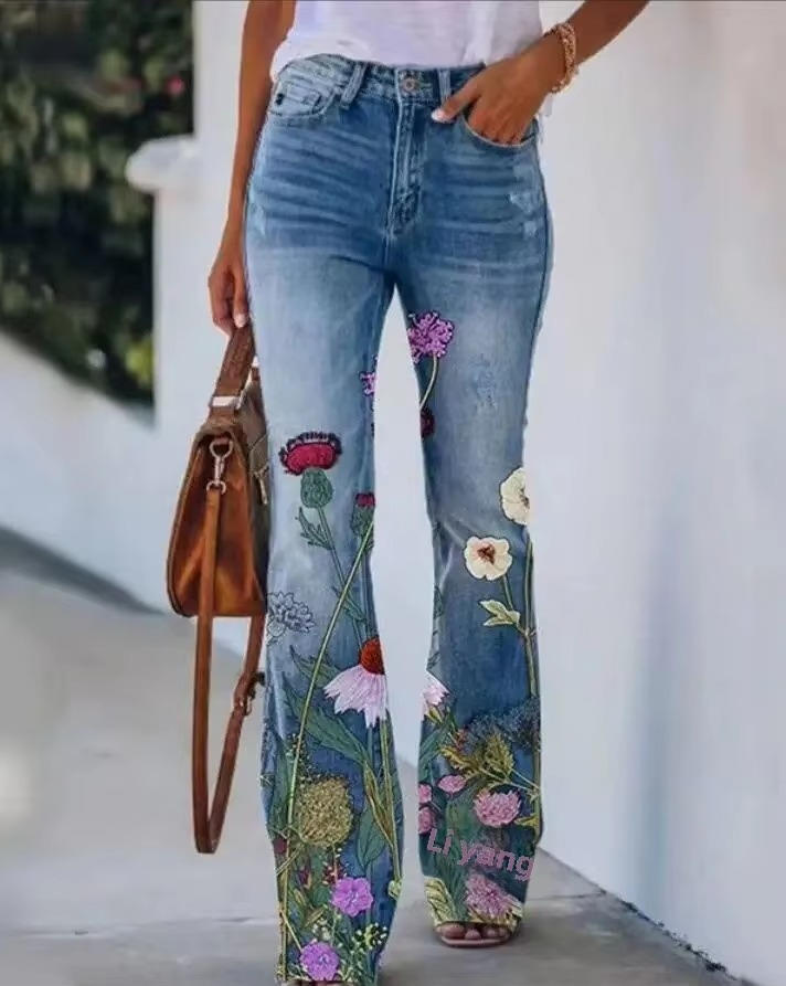 Dani | Women’s Floral Print Jeans with High Waist