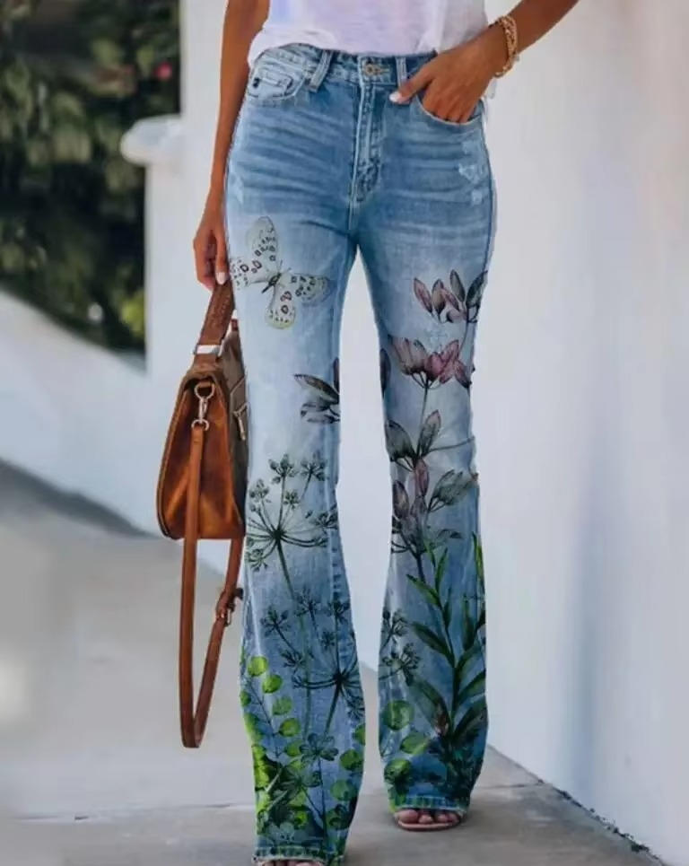 Dani | Women’s Floral Print Jeans with High Waist