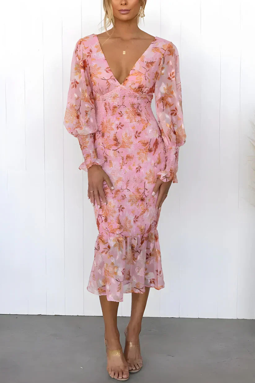 Amara | Women’s Floral Midi Dress with Flowing Silhouette
