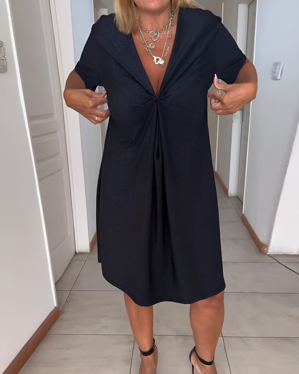 Laurence | Women’s Elegant Ruched Dress with V-Neck