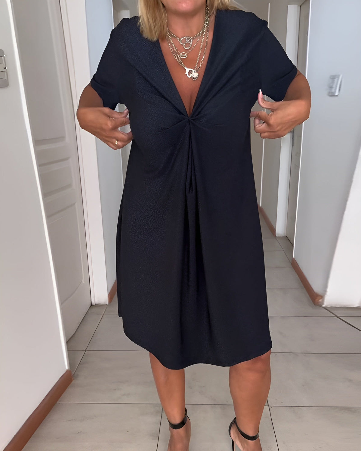 Laurence | Women’s Elegant Ruched Dress with V-Neck