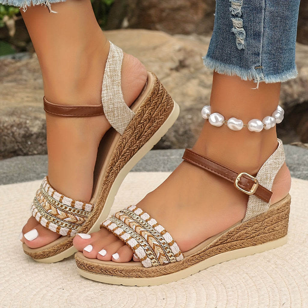 Amara | Women’s Woven Wedge Sandals with Cushioned Footbed