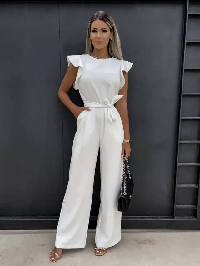 Florentine | Women’s Ruffle Sleeve Wide-Leg Jumpsuit with Belt