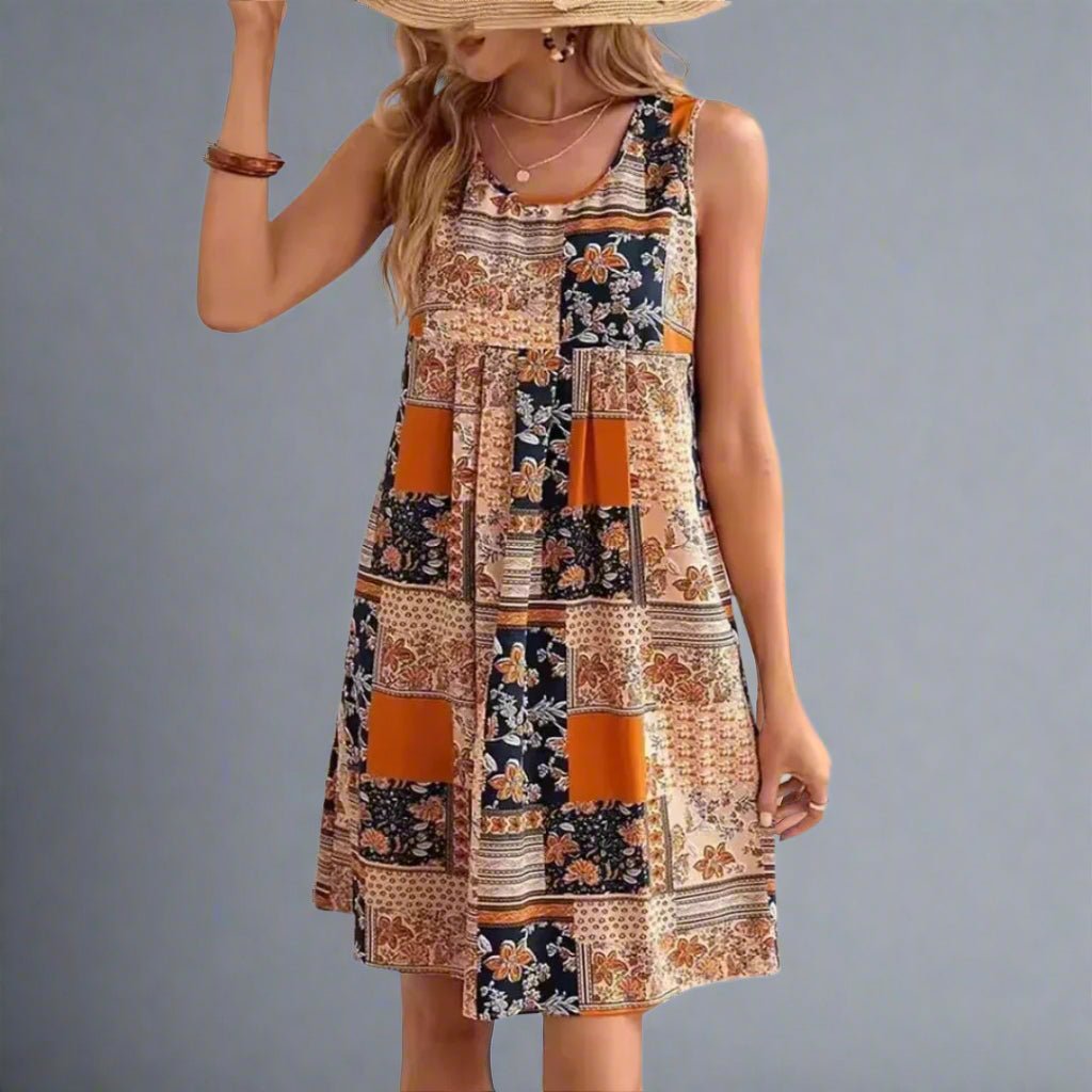 Sage | Women’s Patchwork Print Dress with Empire Waist