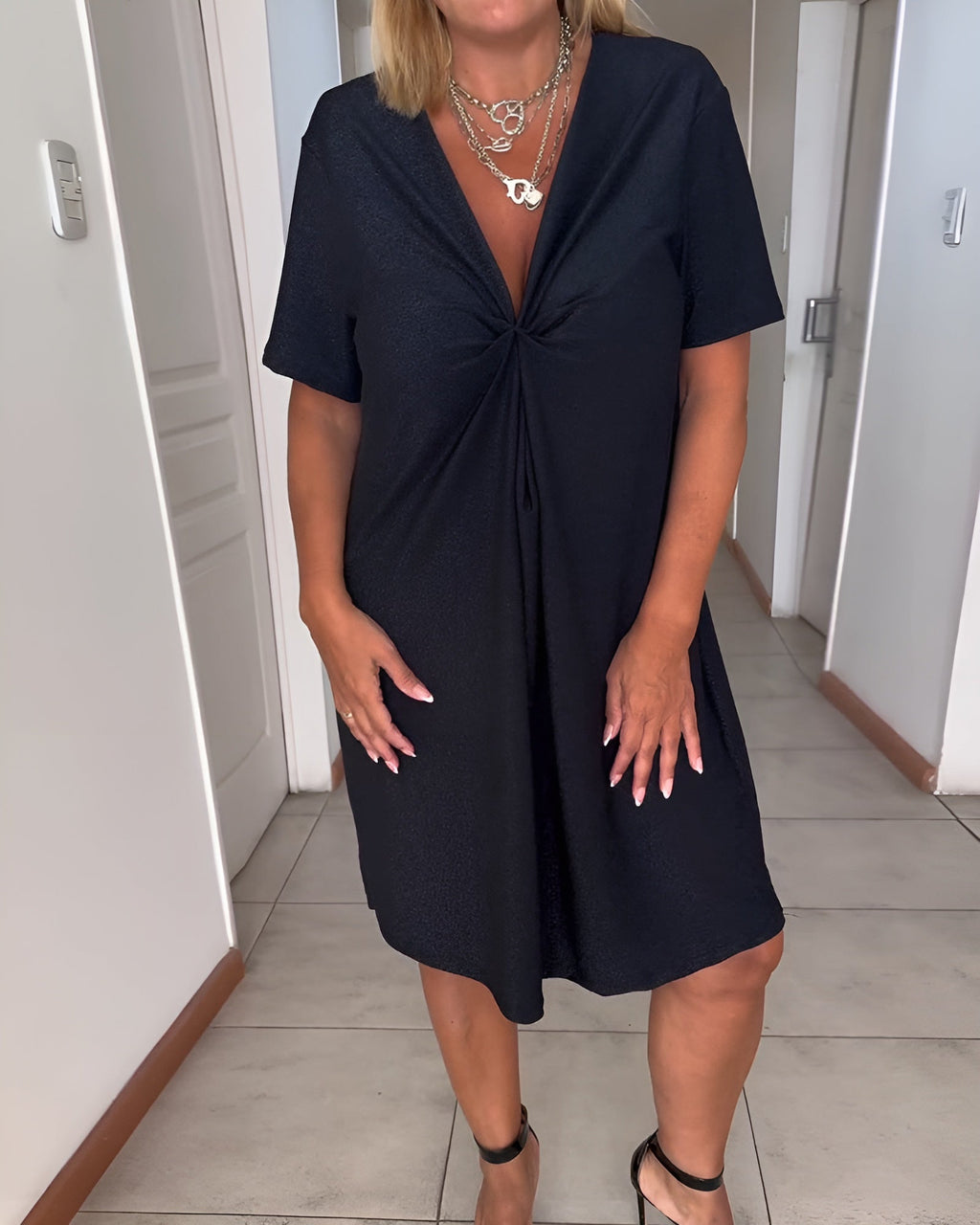 Laurence | Women’s Elegant Ruched Dress with V-Neck