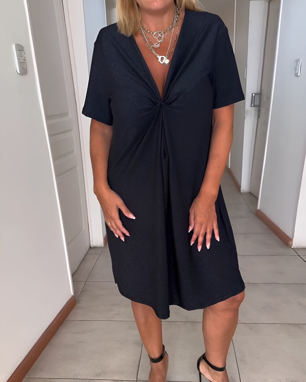 Laurence | Women’s Elegant Ruched Dress with V-Neck