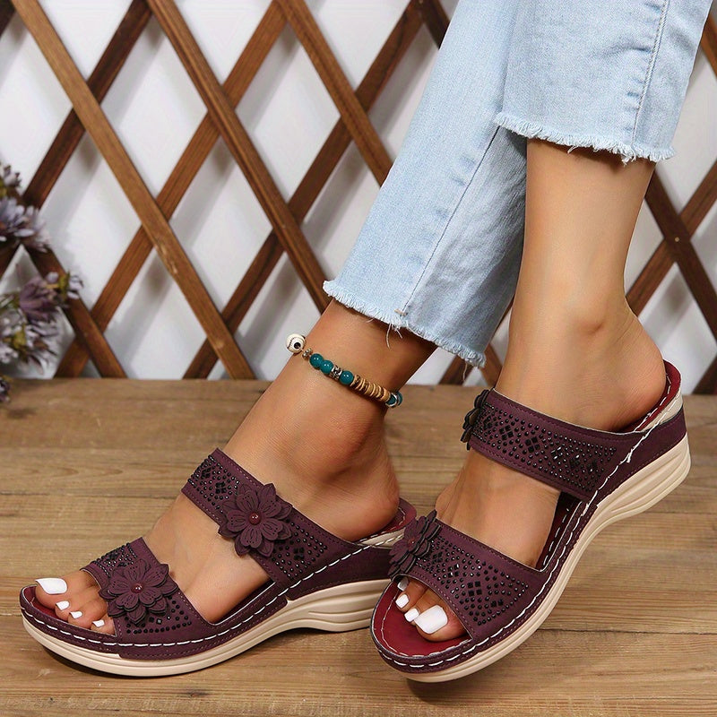 Delor | Women’s Floral Wedge Slides with Cushioned Comfort