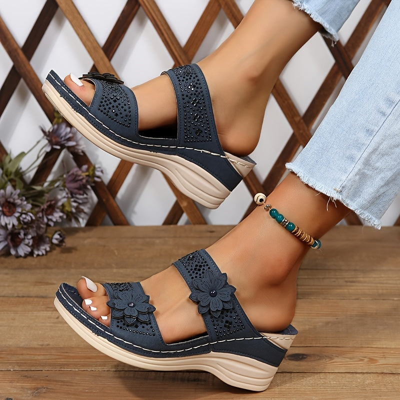 Delor | Women’s Floral Wedge Slides with Cushioned Comfort