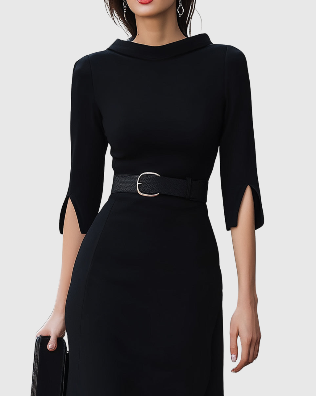 Harper | Women’s Belted Midi Dress with Split Sleeves