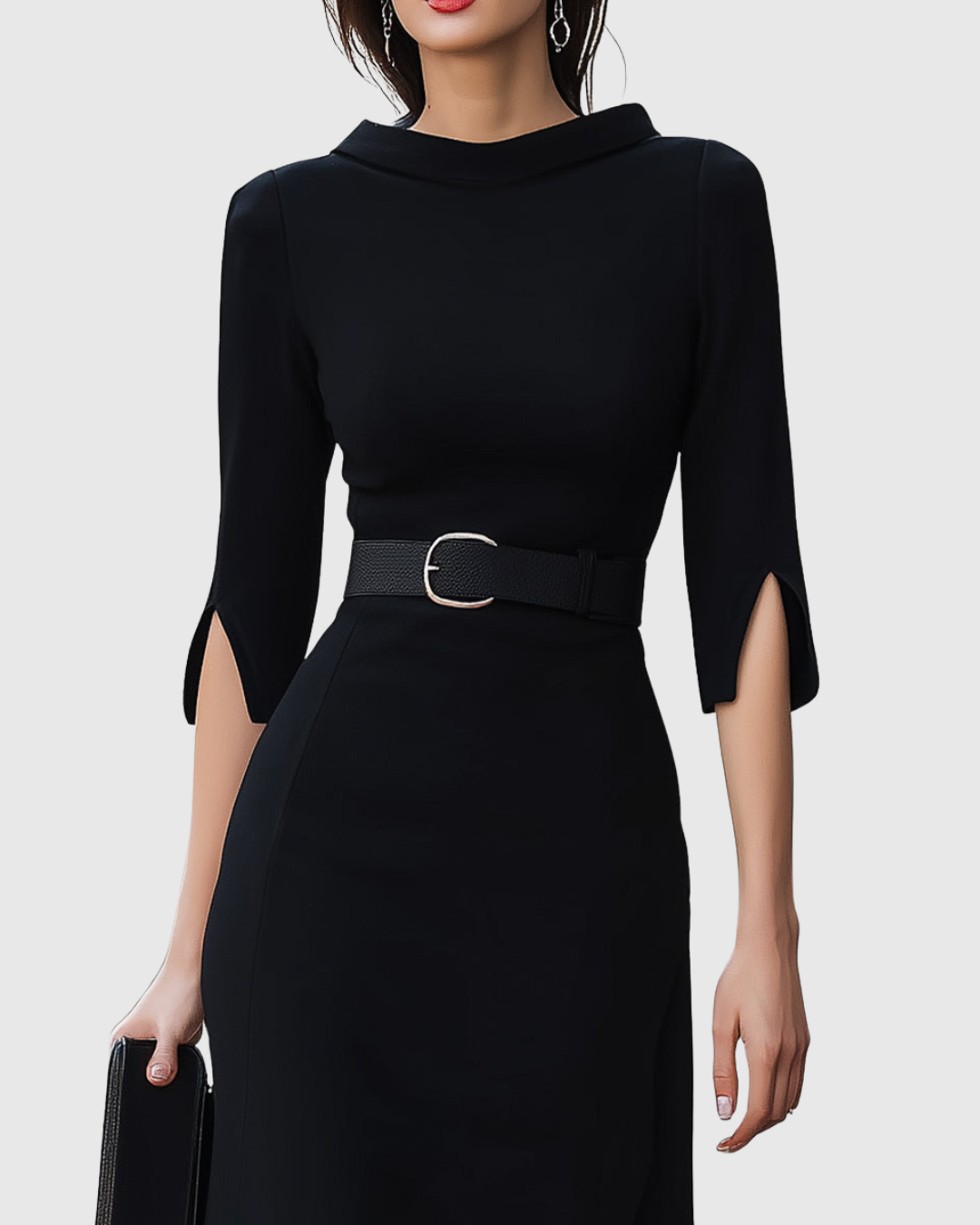 Harper | Women’s Belted Midi Dress with Split Sleeves