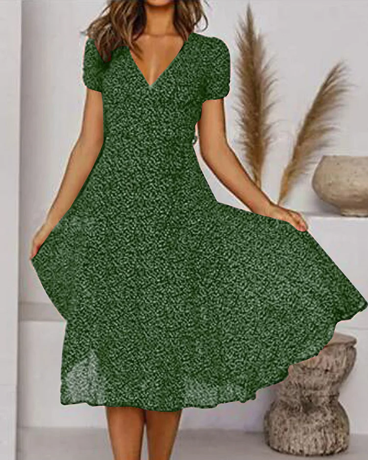 Aurora | Women’s V-Neck Puff-Sleeve Midi Dress with Flair