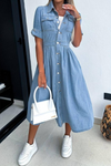 Demi | Women's Denim Shirt Dress Button Front Midi Skirt