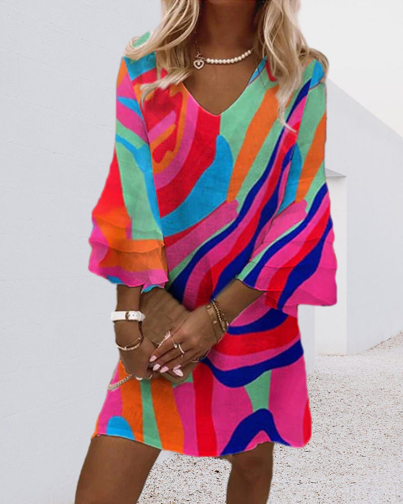 Zara | Women’s V-Neck Bell-Sleeve Mini Dress with Print