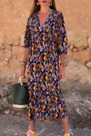 Nathalie | Women’s Retro Print V-Neck Dress with Comfort