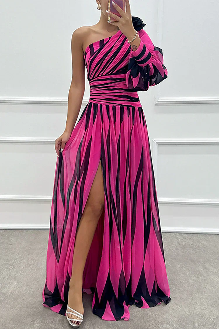 Chloe | Women’s Striped Maxi Dress with One-Shoulder Design