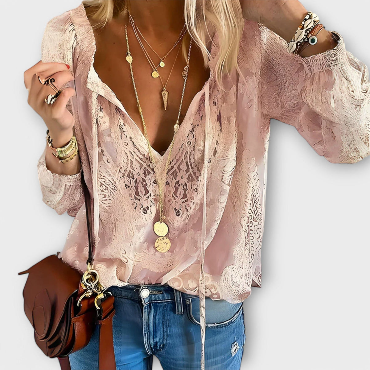 Sienna | Women’s Lace Overlay Blouse with Tie Front