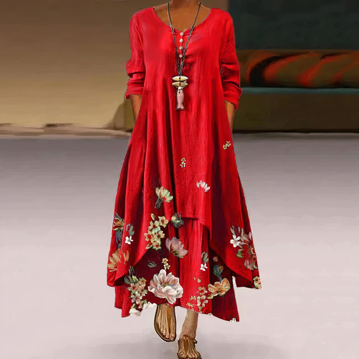 Celeste | Women’s Floral Maxi Dress with Asymmetric Hem