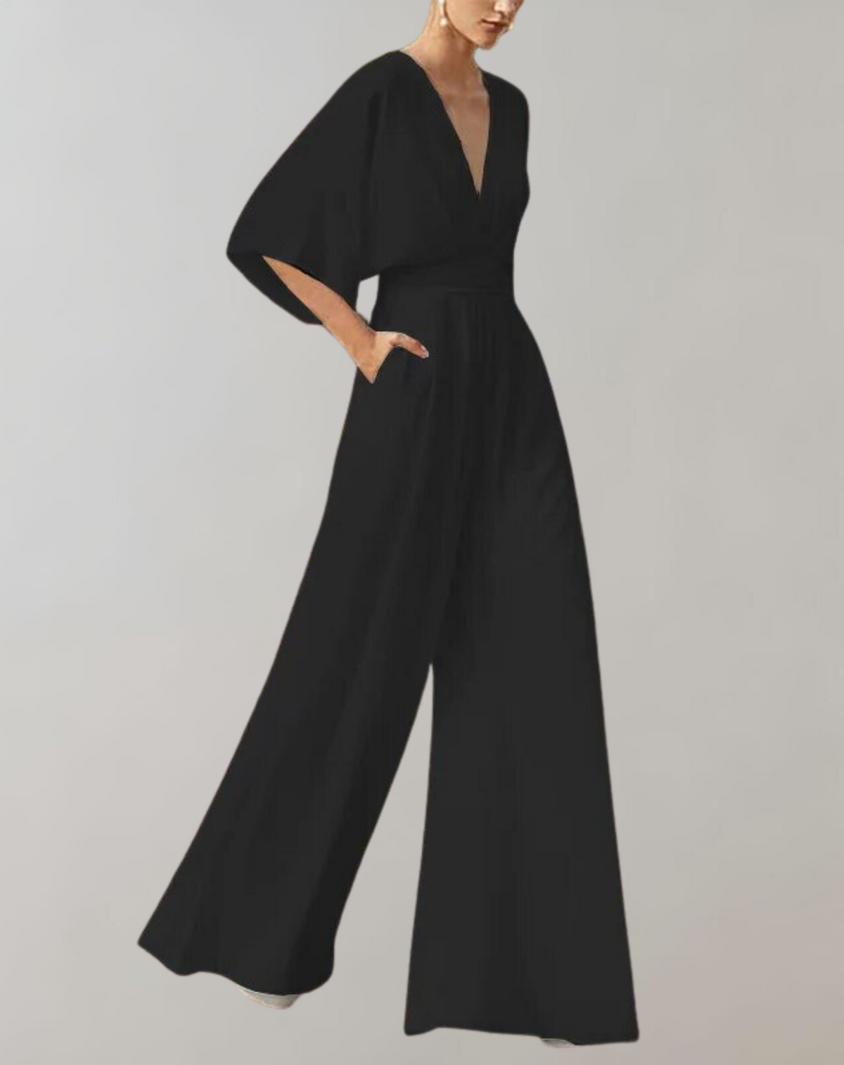 Serafina | Women’s V-Neck Wide-Leg Jumpsuit with Kimono Sleeves