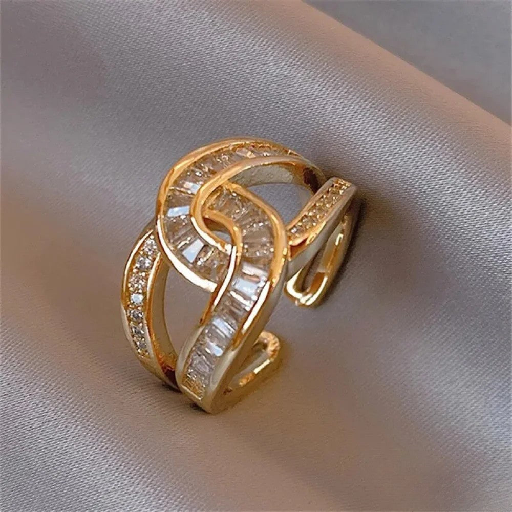 Michaela |  Women’s Knot Crystal Ring with Interlock
