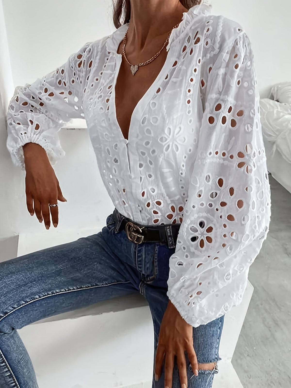 Elise | Women’s Long-Sleeve Blouse with Embroidered Detail
